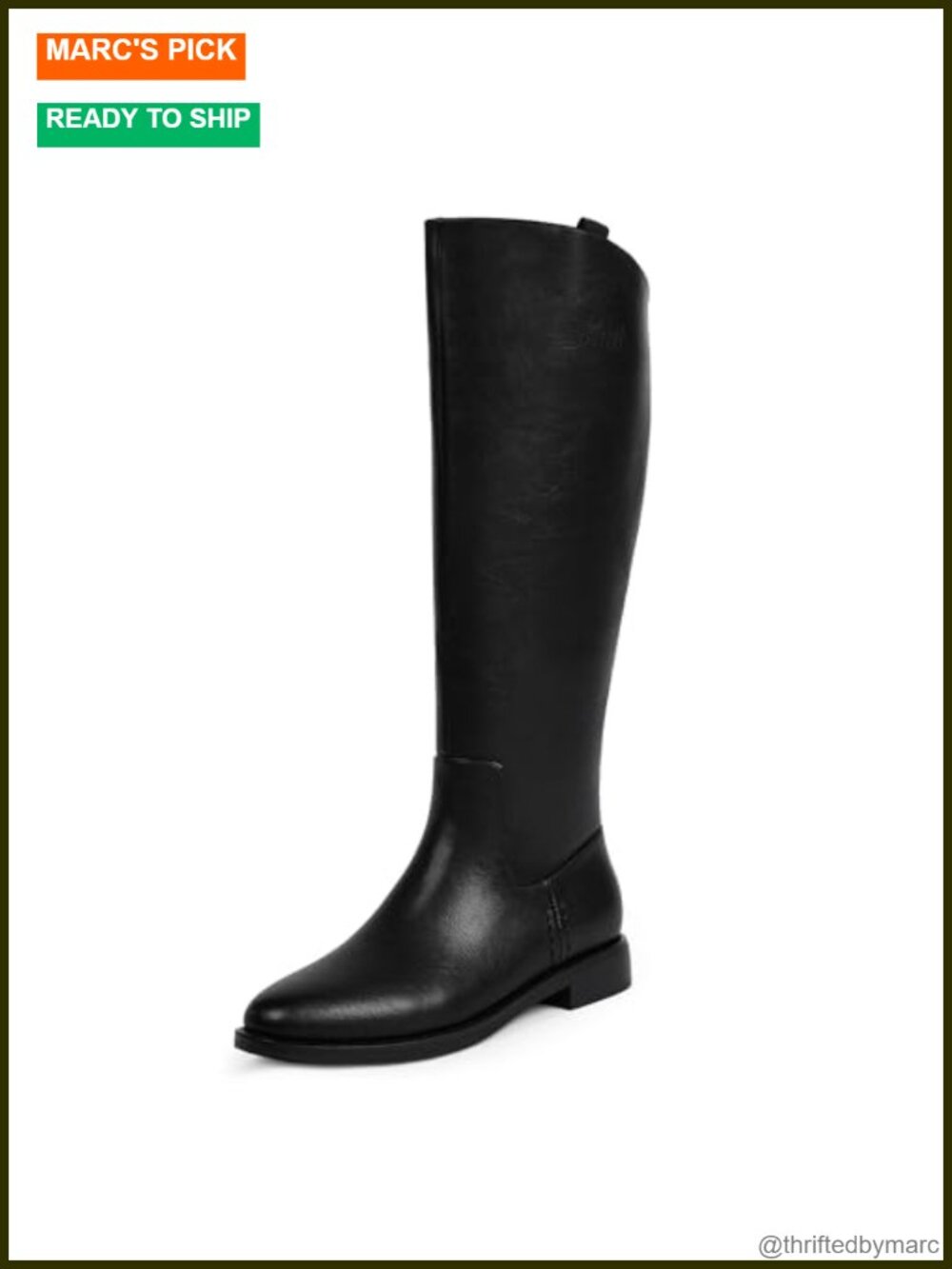 Knee High Boots Women Rounded Toe Flat Low Chunky Heel Riding Boots